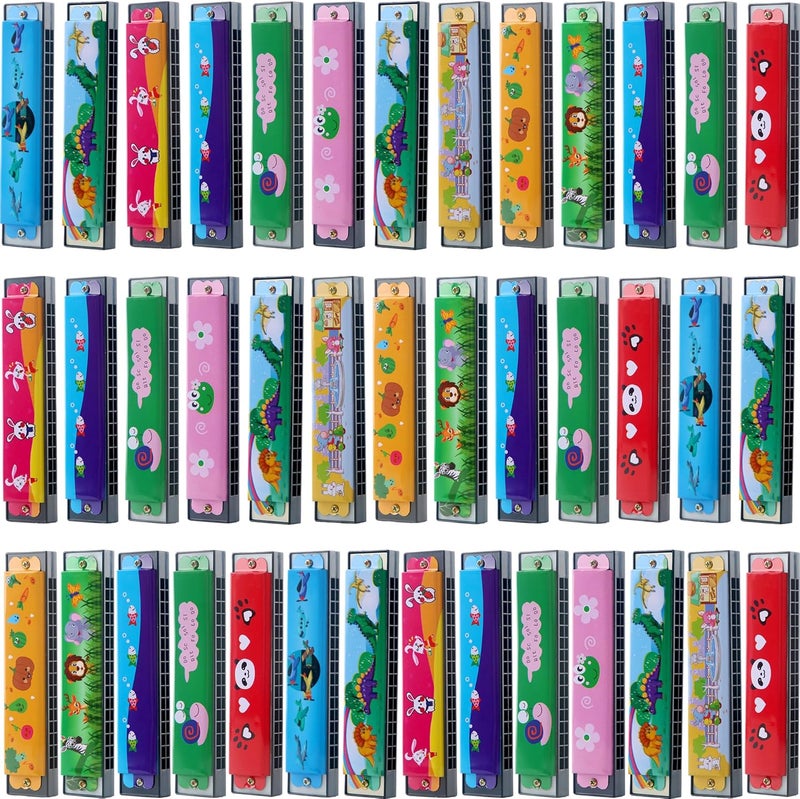 Restroma 12 Pcs Kids Harmonica Toy Cartoon Harmonica 16 Holes Musical Instrument Harmonicas for Boys Girls Beginner Party Favor Educational Toys, Random Color Pattern - Image 1